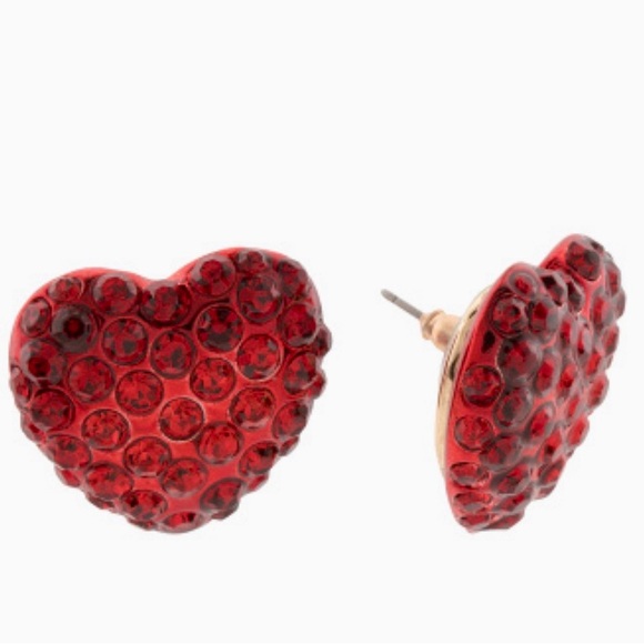 New Betsey Johnson Red Heart Stud Earrings - Picture 1 of 11